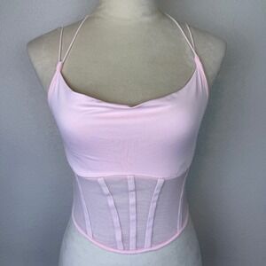 Knee Deep Denim Light Pink Corset Mesh Halter Crop Top Trendy Women's Size Small